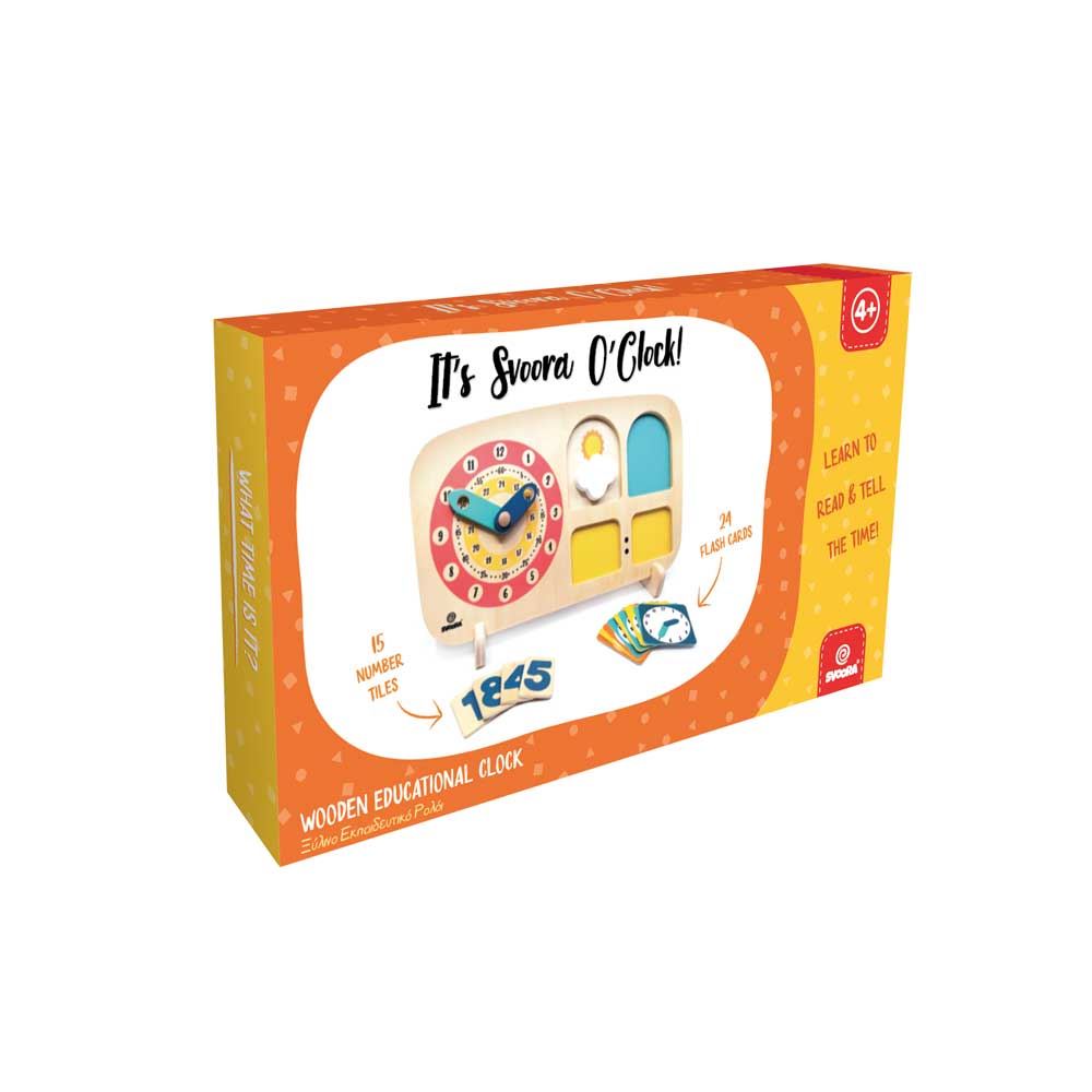Gioco educativo, gioco del tempo con l'orologio in legno. 4+