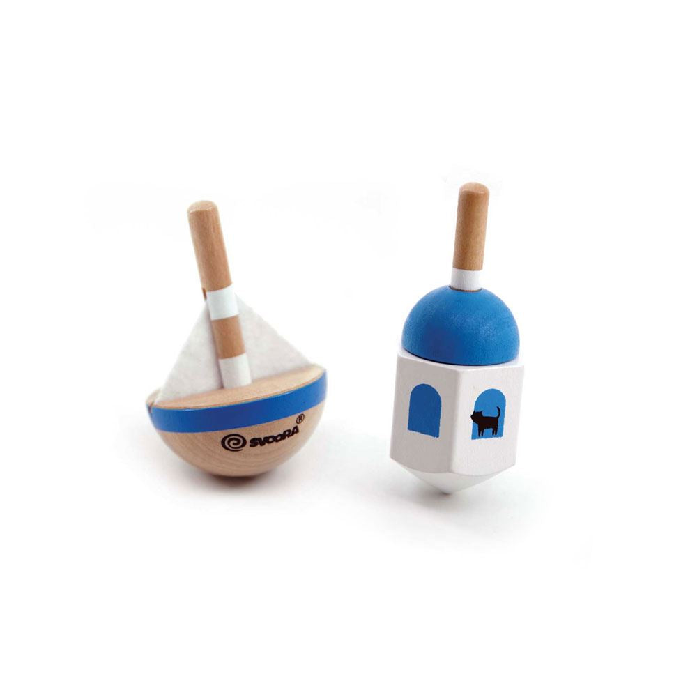 Set di trottole greche in legno. 5+