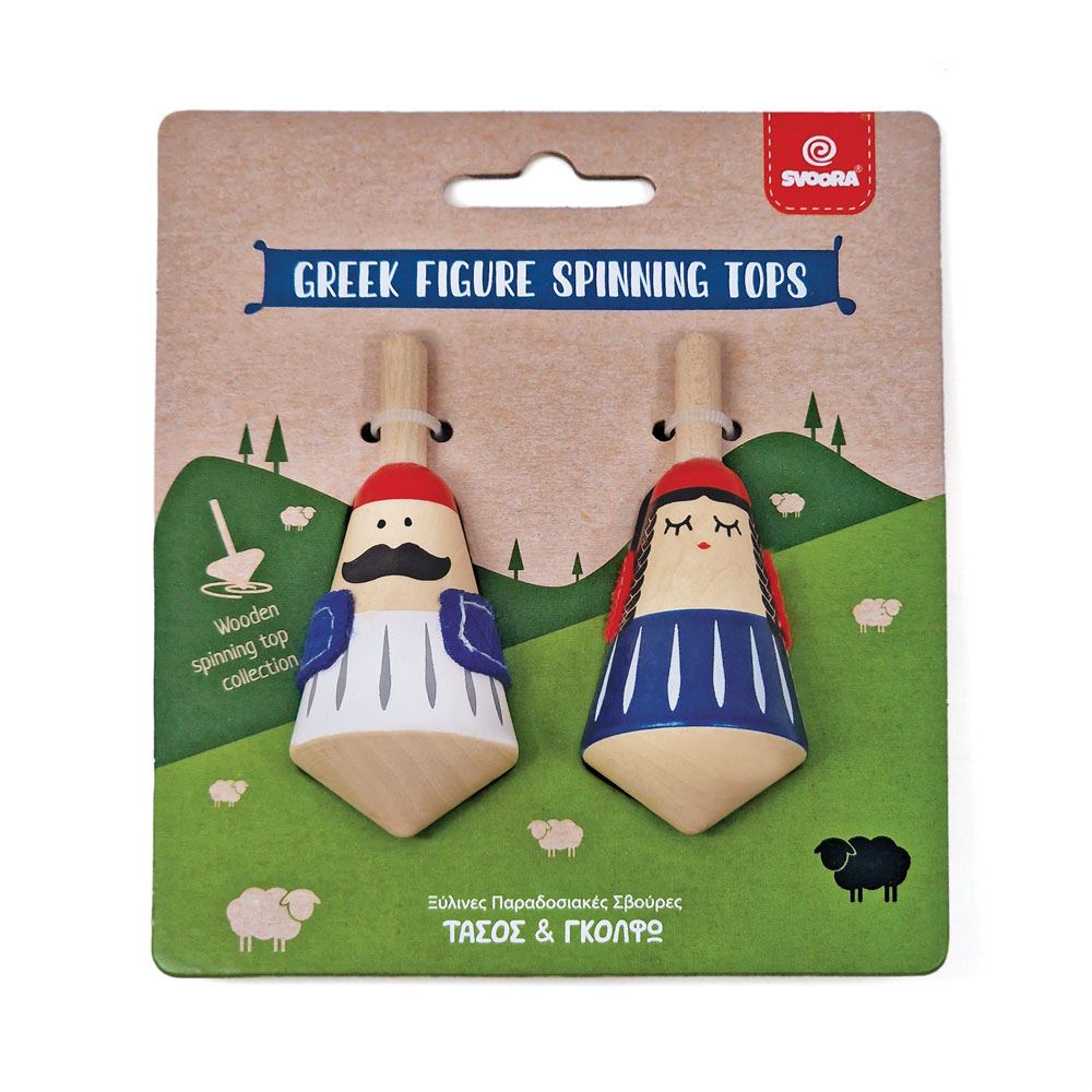 Set di trottole in legno, figure greche. 5+