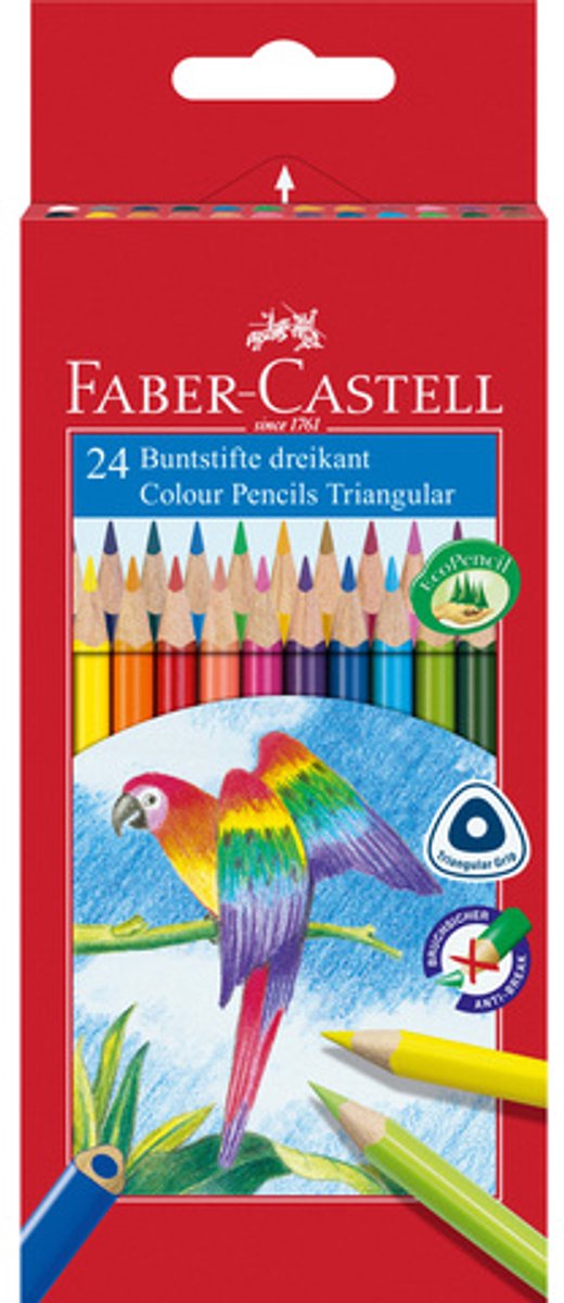 Faber-castell kleurpotloden - driekantig - kartonnen etui à 24 stuks - fc-116544