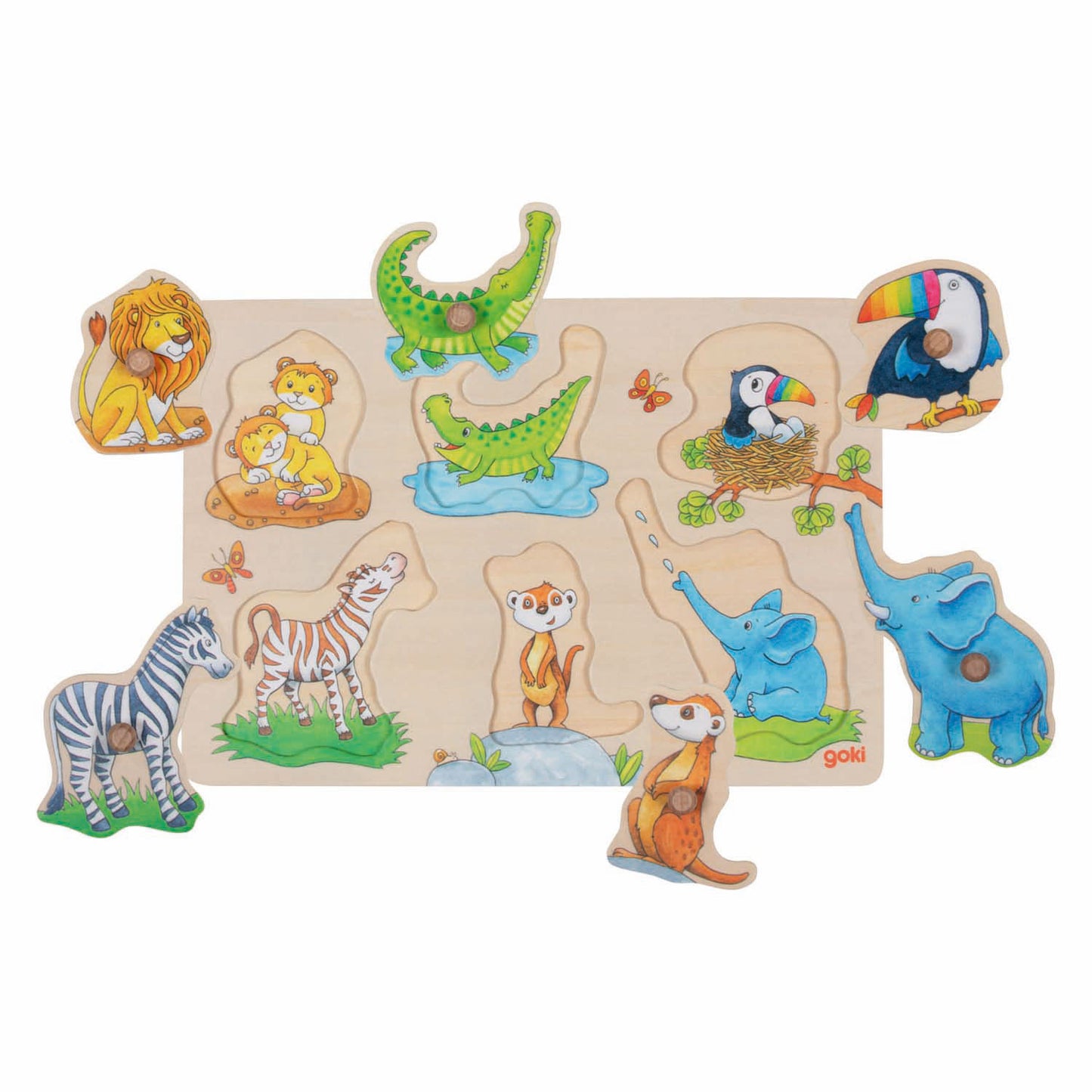 Puzzle con fondo de madera Goki madre y bebé, 6 uds.