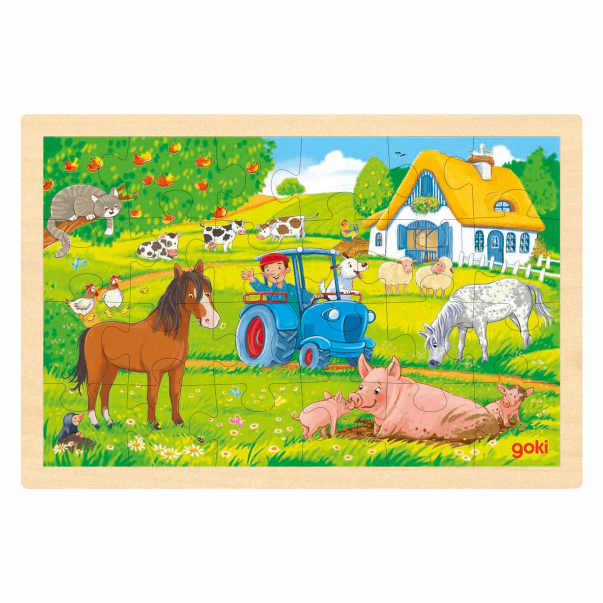 Granja de rompecabezas de madera Goki, 24 piezas.