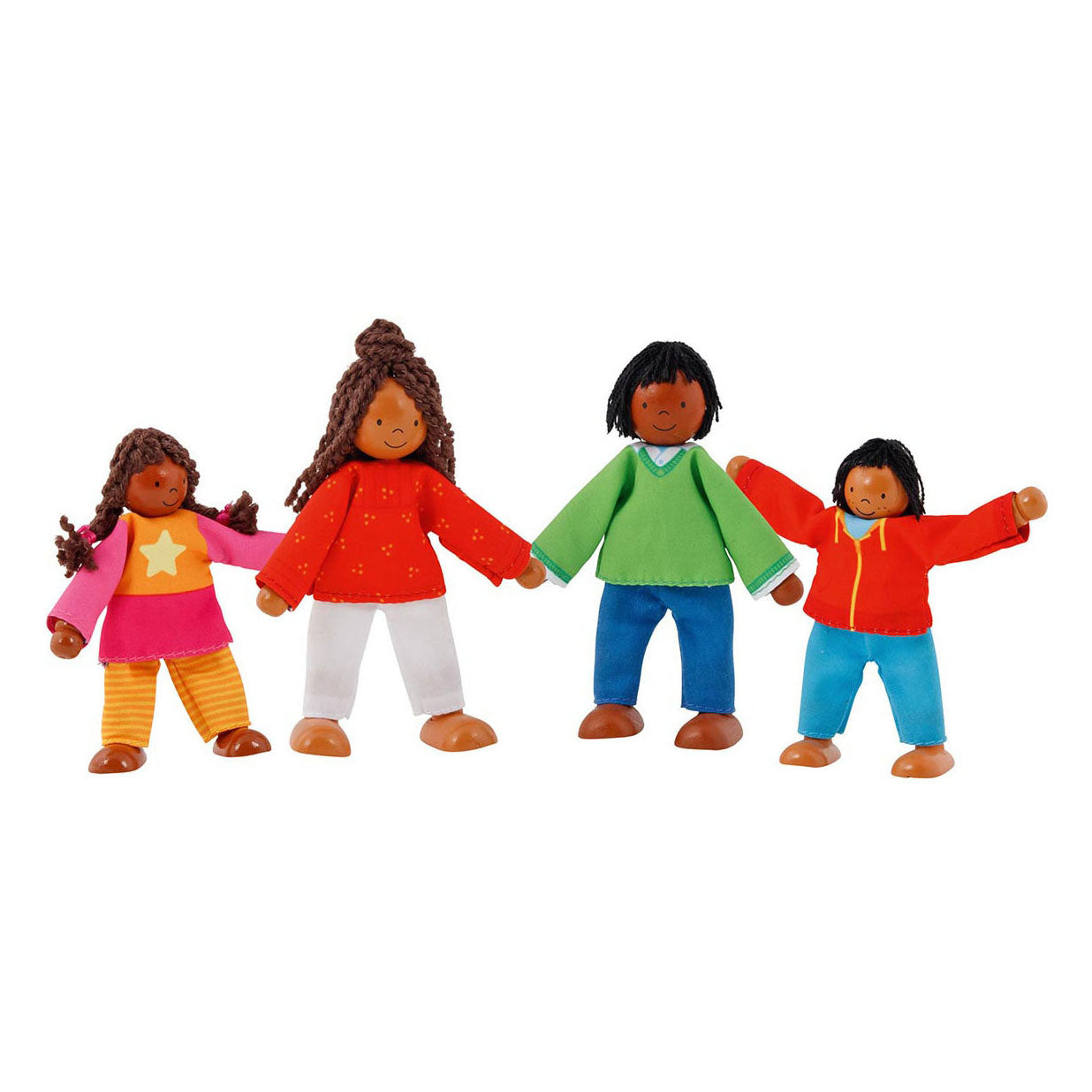 Goki Wooden Dollhouse Dolls Famiglia moderna flessibile, 4 °.