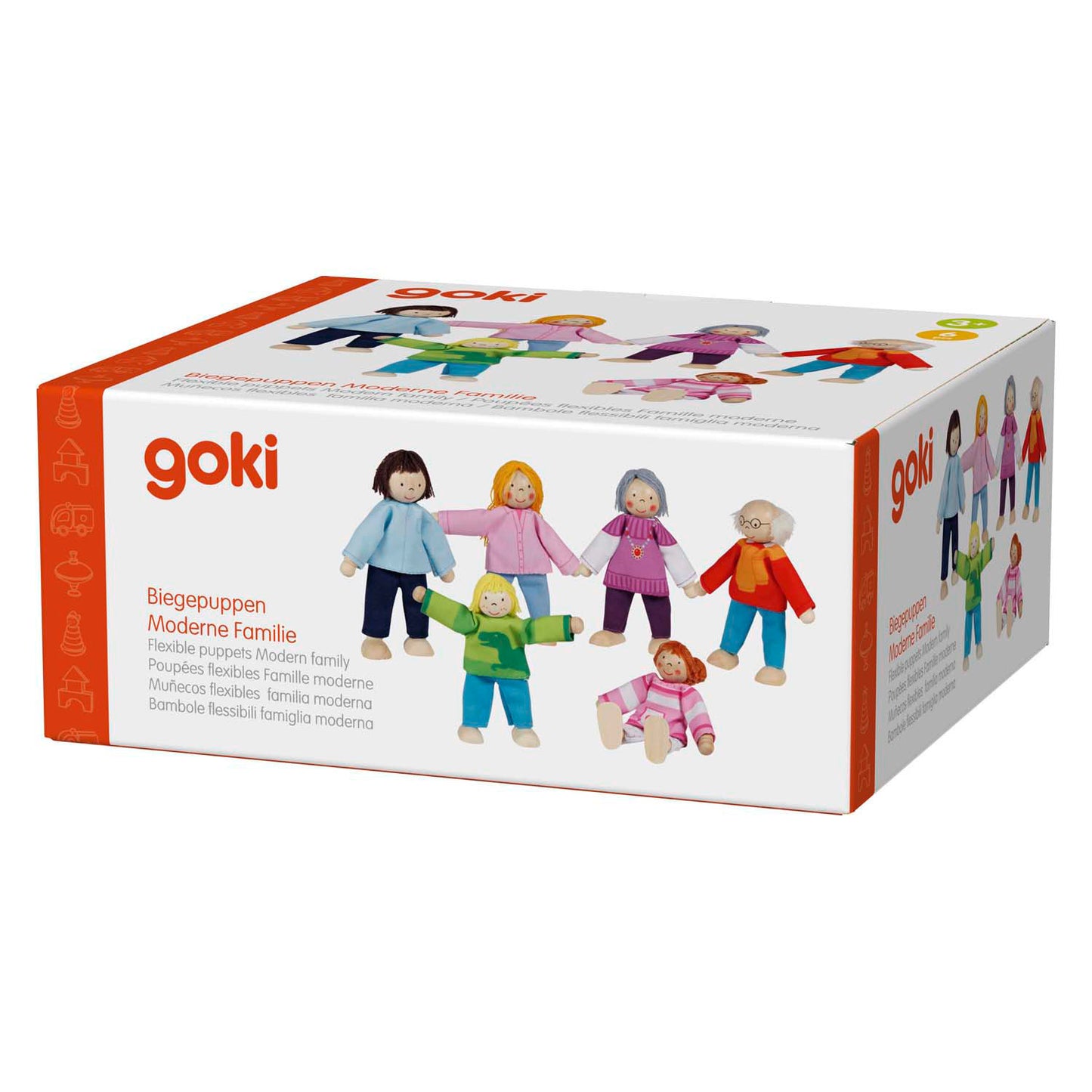 Goki Wooden Dollhouse Dolls Famiglia moderna flessibile, 6st.