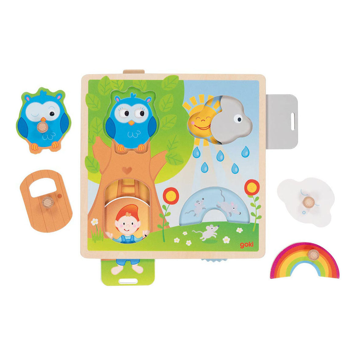 Goki Wooden Back Forme Shape Puzzle nuevamente, 4st.
