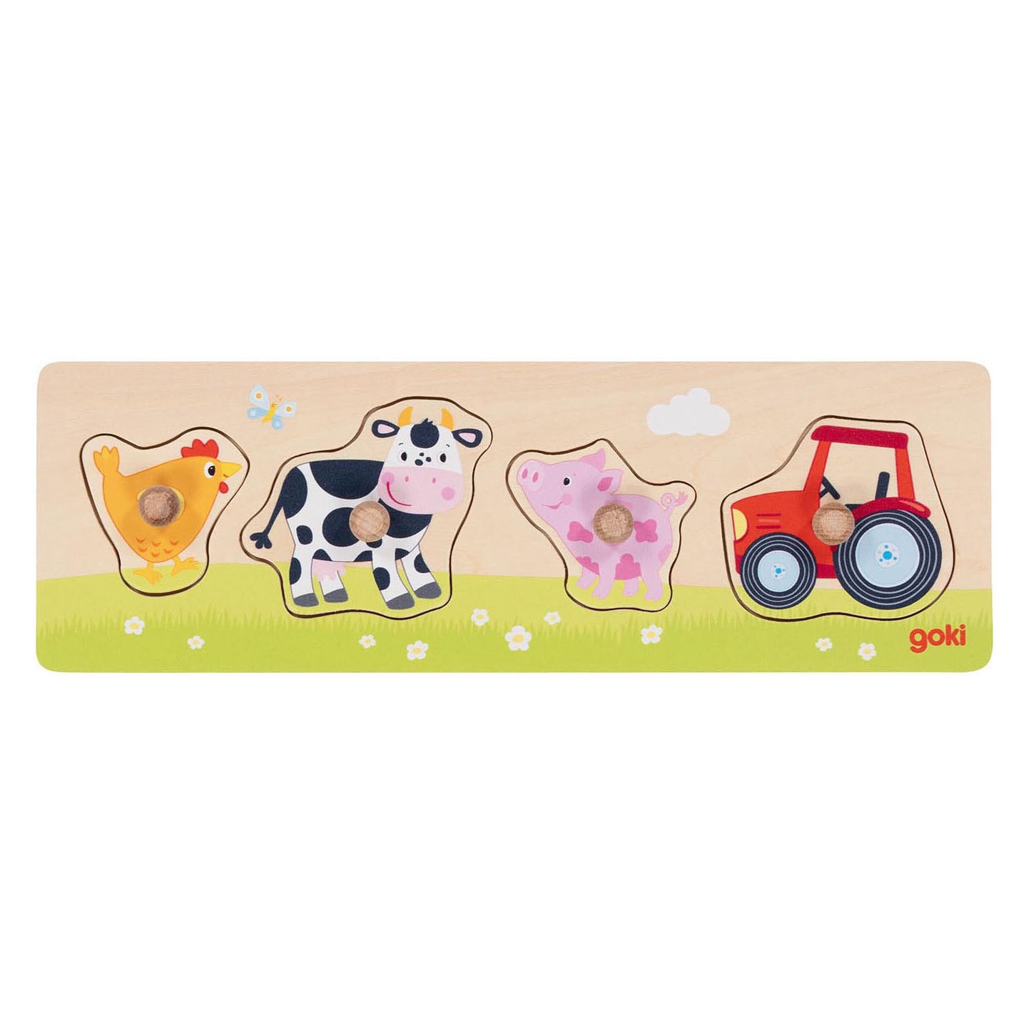 Goki Wooden Stud Puzzle en la granja, 4st.