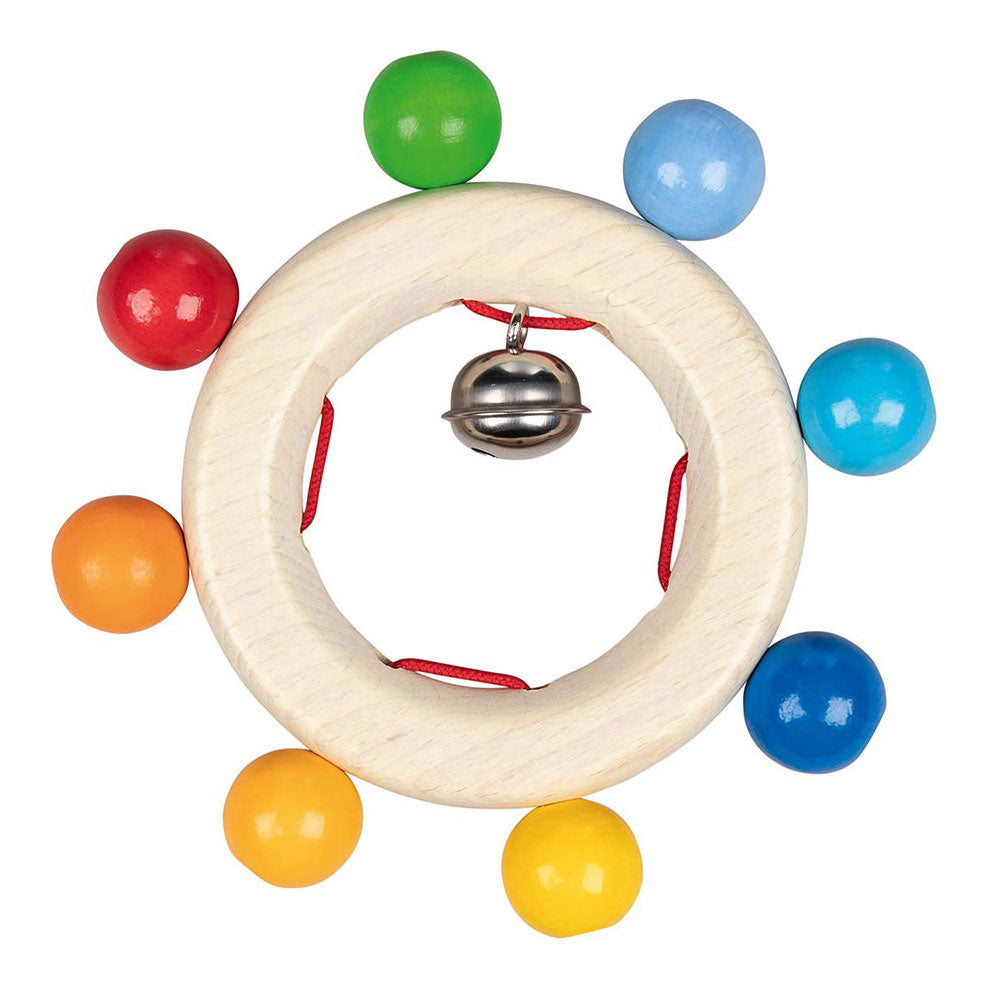 Anello di presa in legno Goki con perline arcobaleno