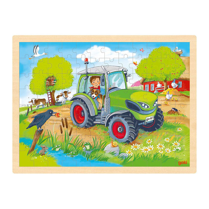 Goki Wooden puzzle trattore, 96st.