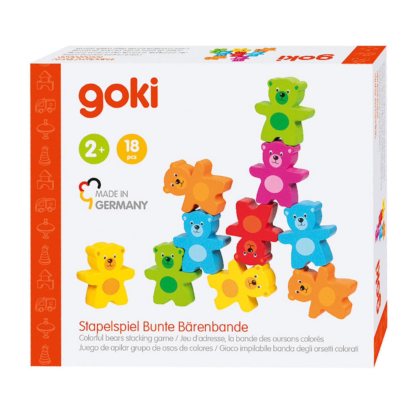 Goki Wooden Colours Bear Stacking Game, 9dlg.