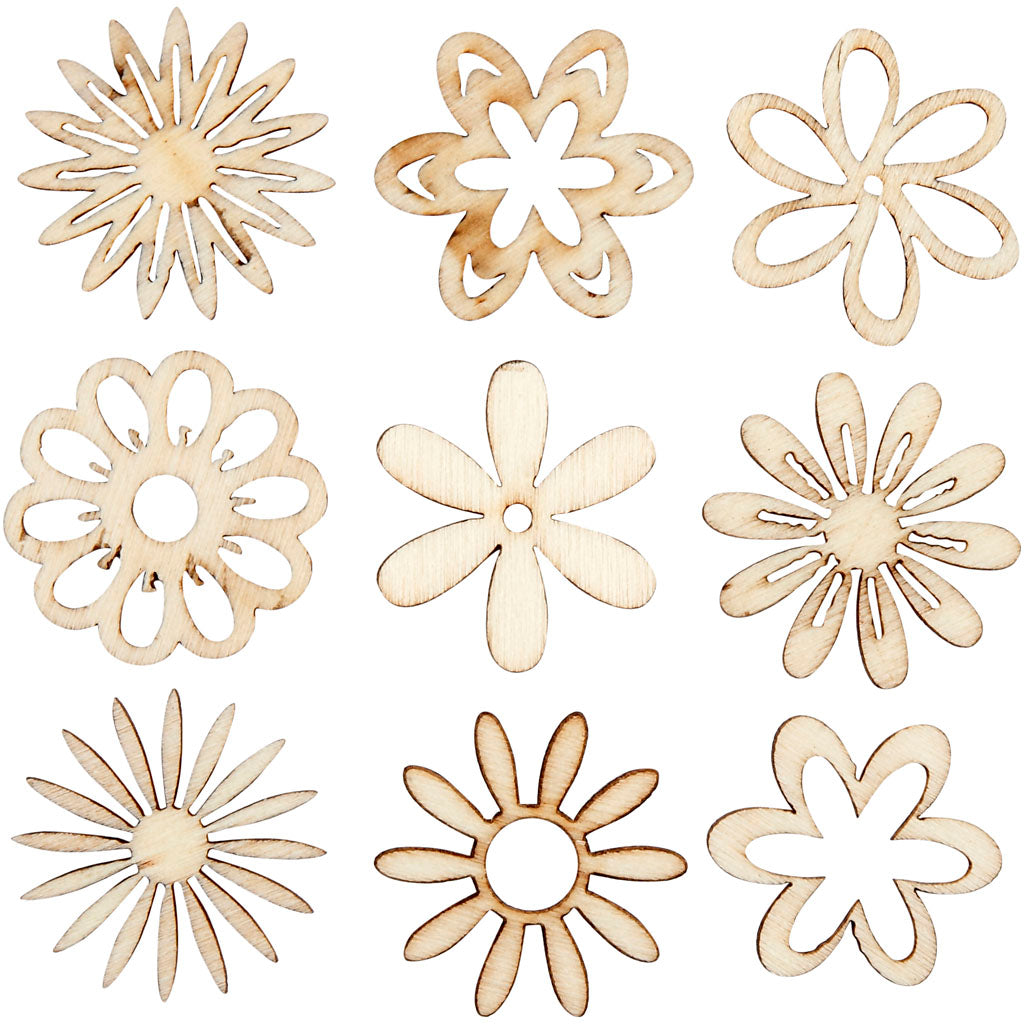 Decorazione in legno Creative Company, fiori, misura 28 mm, 45 pezzi, 1 scatola