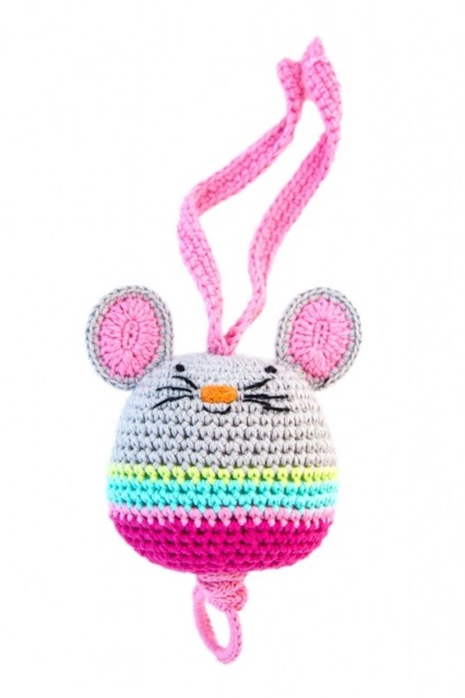 Ratón musical de crochet rosa (3 piezas)