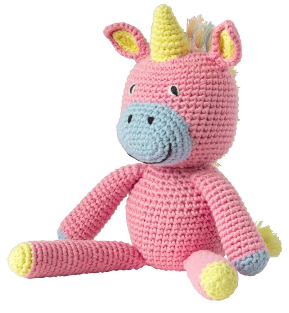 Peluche unicornio tejido a crochet rosa. 3+