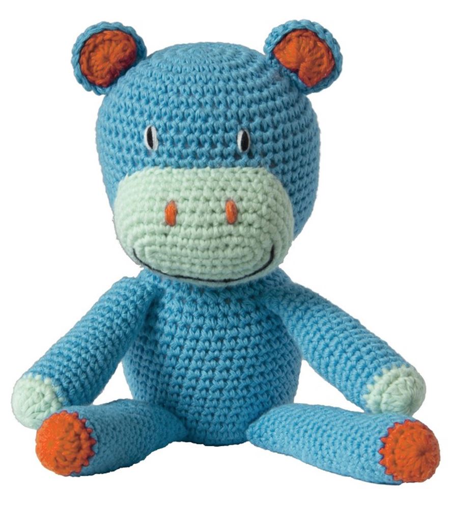 Peluche ippopotamo blu realizzato all'uncinetto. 3+