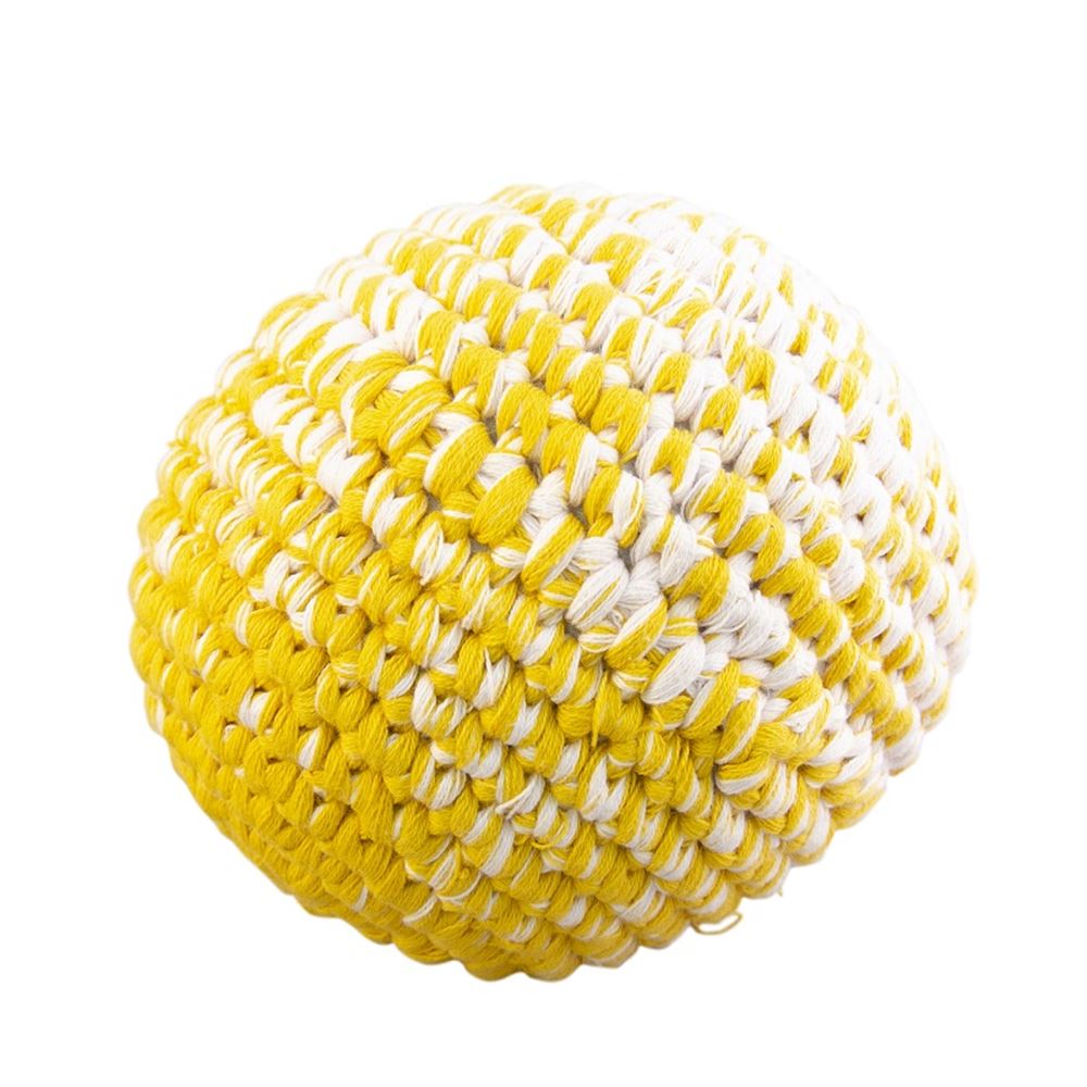 Ovillo tejido a crochet jaspeado amarillo ocre 12 cm (3