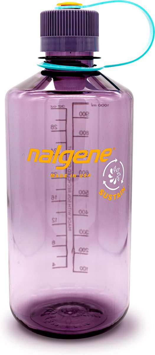Nalgene - botella de boca estrecha - botella para beber - botella de agua - a prueba de fugas - 1000ml - libre de bpa - sustentar - berenjena
