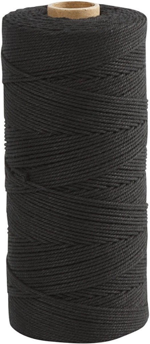 Creativ Company Macramé Cord, L: 315 m, espesor 1 mm, calidad delgada 12 12, negro, 220 g 1 bola