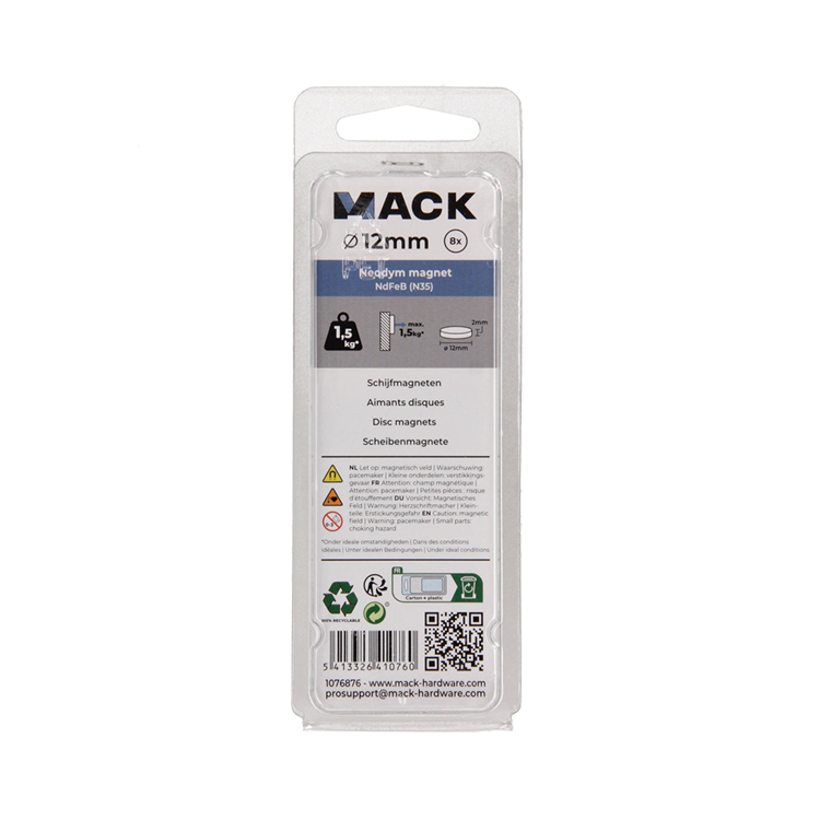 Mack 1076876 - dischi magnetici al neodimio 12mm*2mm (n35) - argento 8pz | 4 pezzi