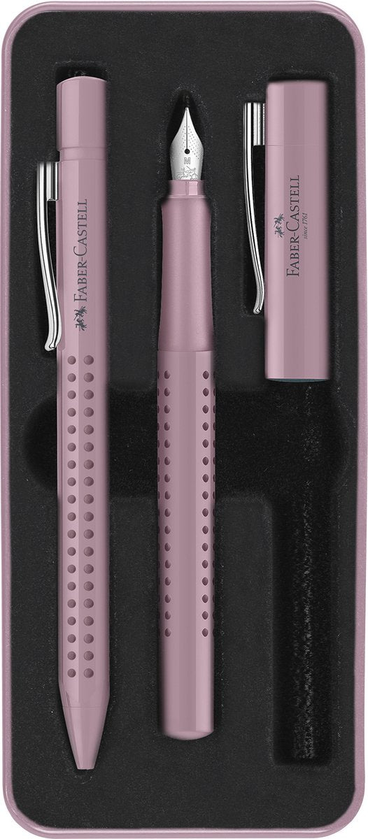 Faber-castell schrijfset - grip 2010 - balpen en vulpen - in giftbox - harmony rose shadows - fc-201528