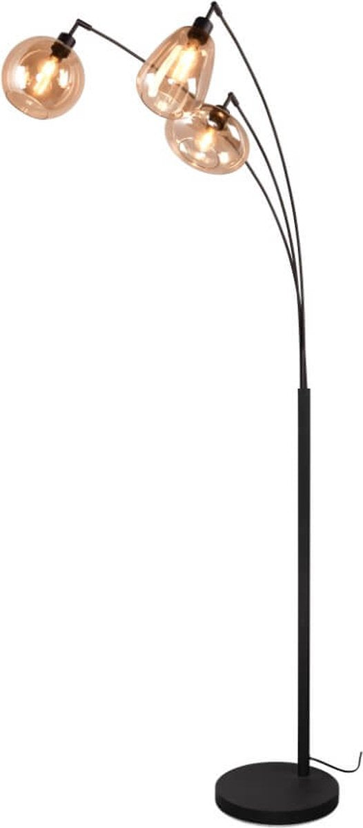 Trio lumina - lámpara de pie - negro mate - excl. 3x e14 10w - vidrio ámbar