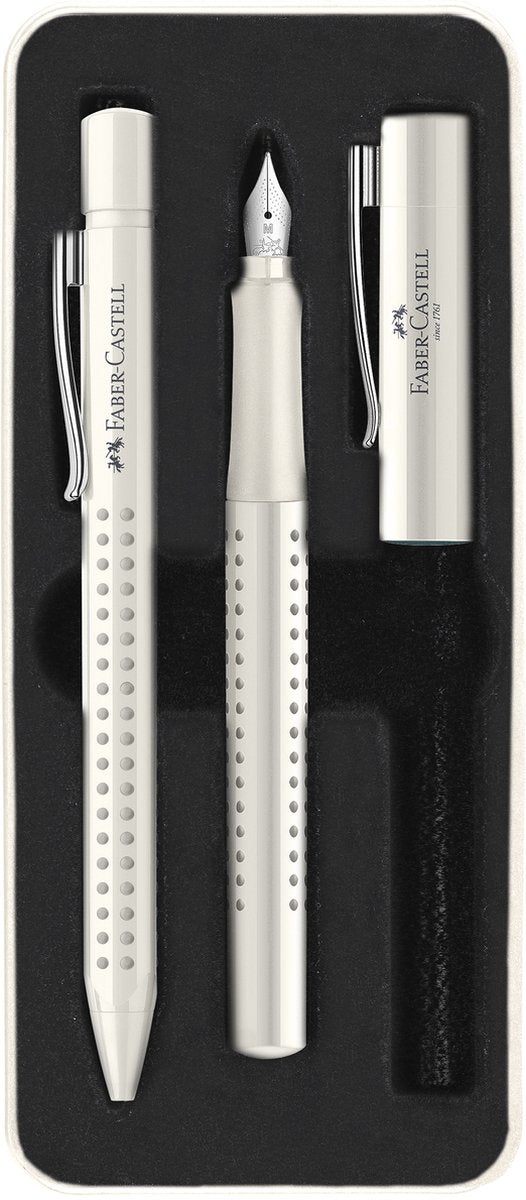Faber-Castell grip 2010 - set scrittura penna a sfera e penna stilografica - in confezione regalo - armonia latte di cocco - fc-201527