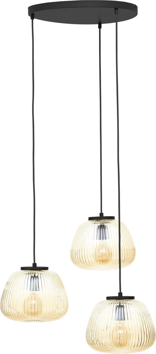 Brilliant kaizen - hanglamp - 3-lichts rond - glas - 3xe27 max 40w - amber zwart