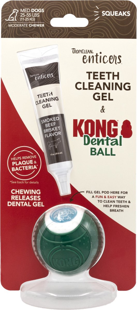 Attrattivi Tropiclean - gel dentale per cani - con sfera dentale kong - manzo - cani medi - 30 ml