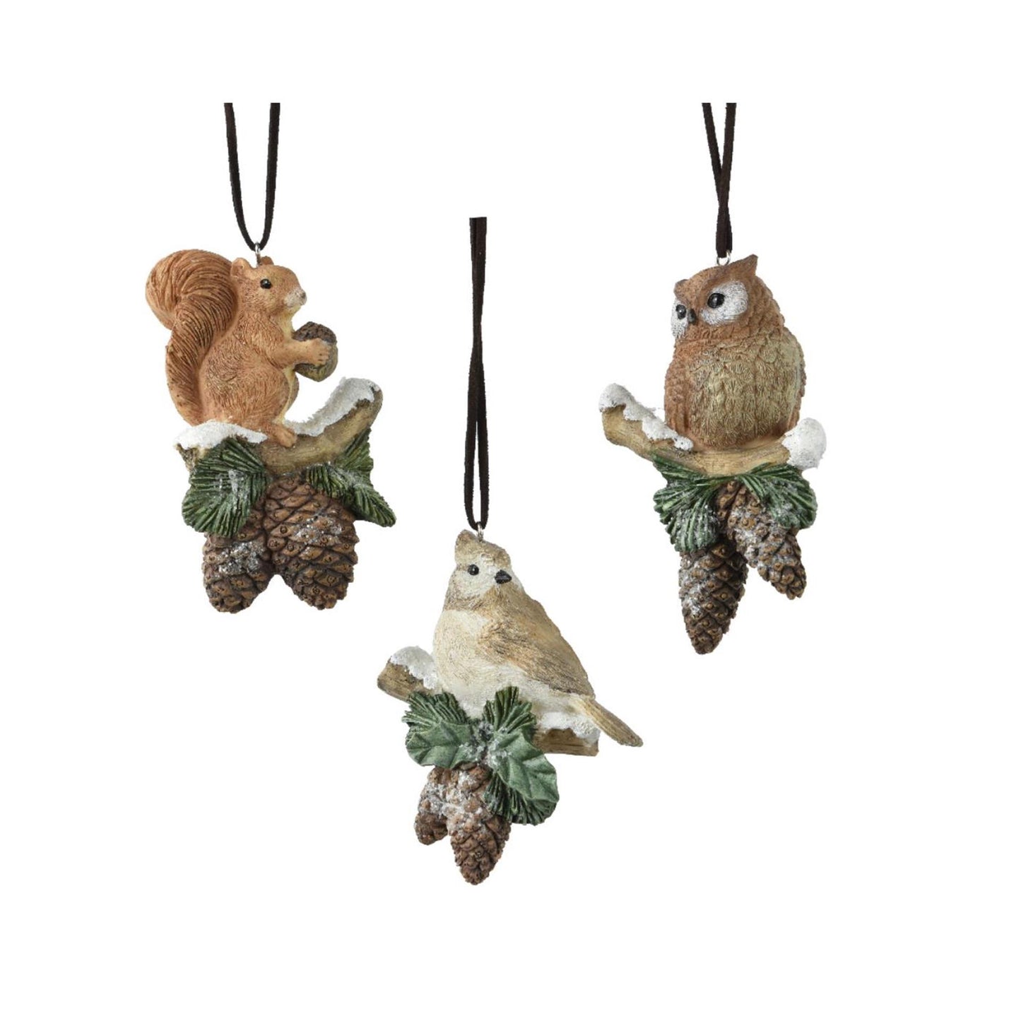 Decoris kersthanger dieren polyresin 6,5x3,8x11cm 3 assorti
