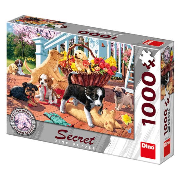 Dinotoys dino rompecabezas de perros jugando con 14 secretos ocultos - 1000 piezas