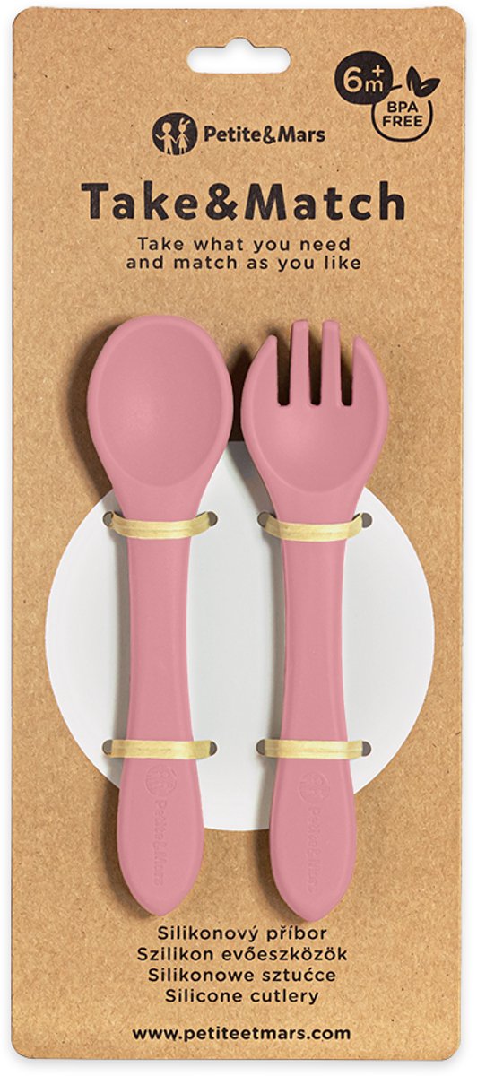 Piccola marcia | set posate in silicone rosa antico