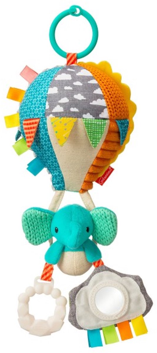 Mongolfiera di peluche Infantino con anello da dentizione e sonaglio.