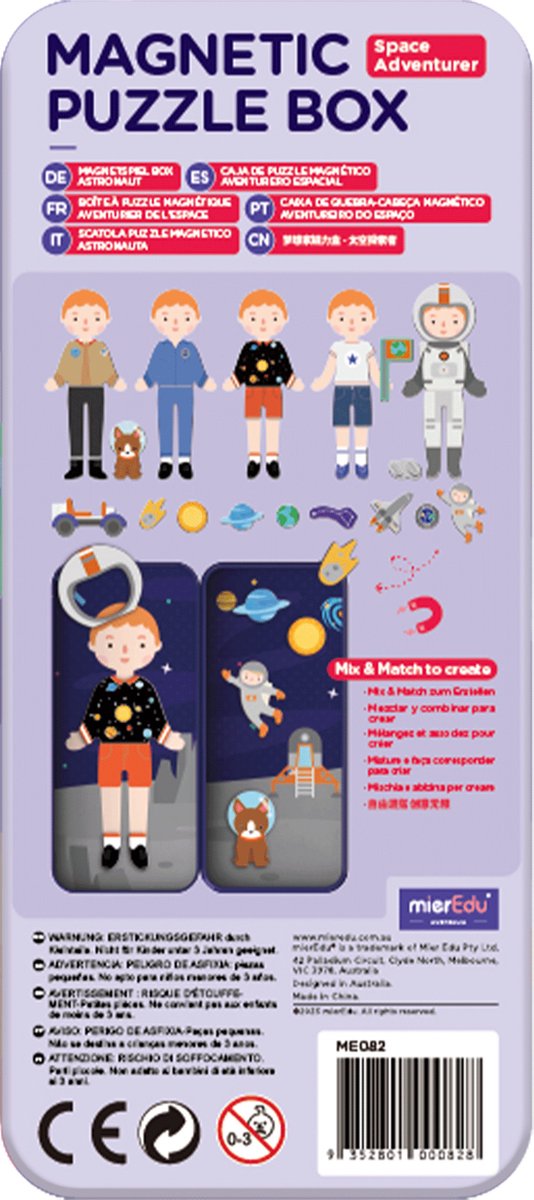 Mieredu magnetische puzzeldoos - ruimtevaarders - bevat 2 scènes - meer dan 30 magneten - 3 jaar