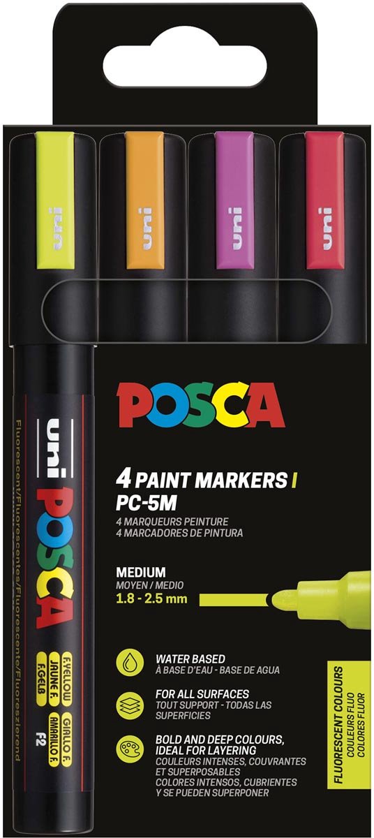 Pennarello a vernice Posca uni pc5m m fluor 4 pezzi assortiti