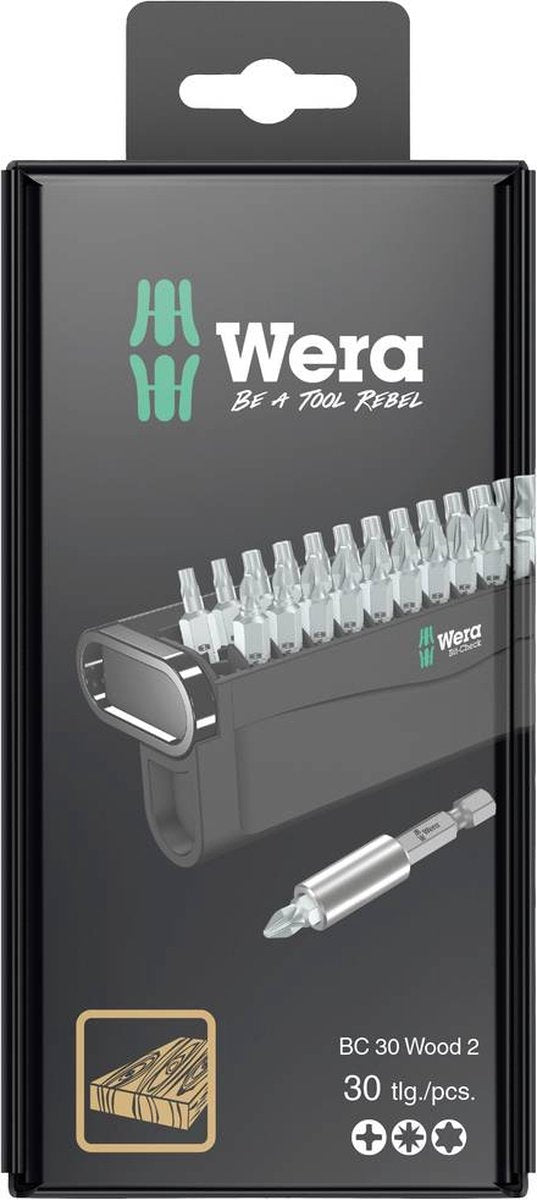 Wera bit-check 30 legno 2 sb 05057438001 set di punte 30 pezzi Phillips Phillips, Pozidriv Phillips, Torx