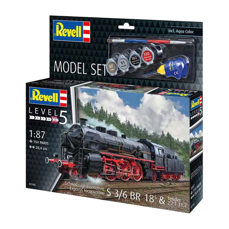 Kit de construcción para maquetas Revell - locomotora de movimiento rápido s3 6 br18 con tende 1:87 - 154 piezas.