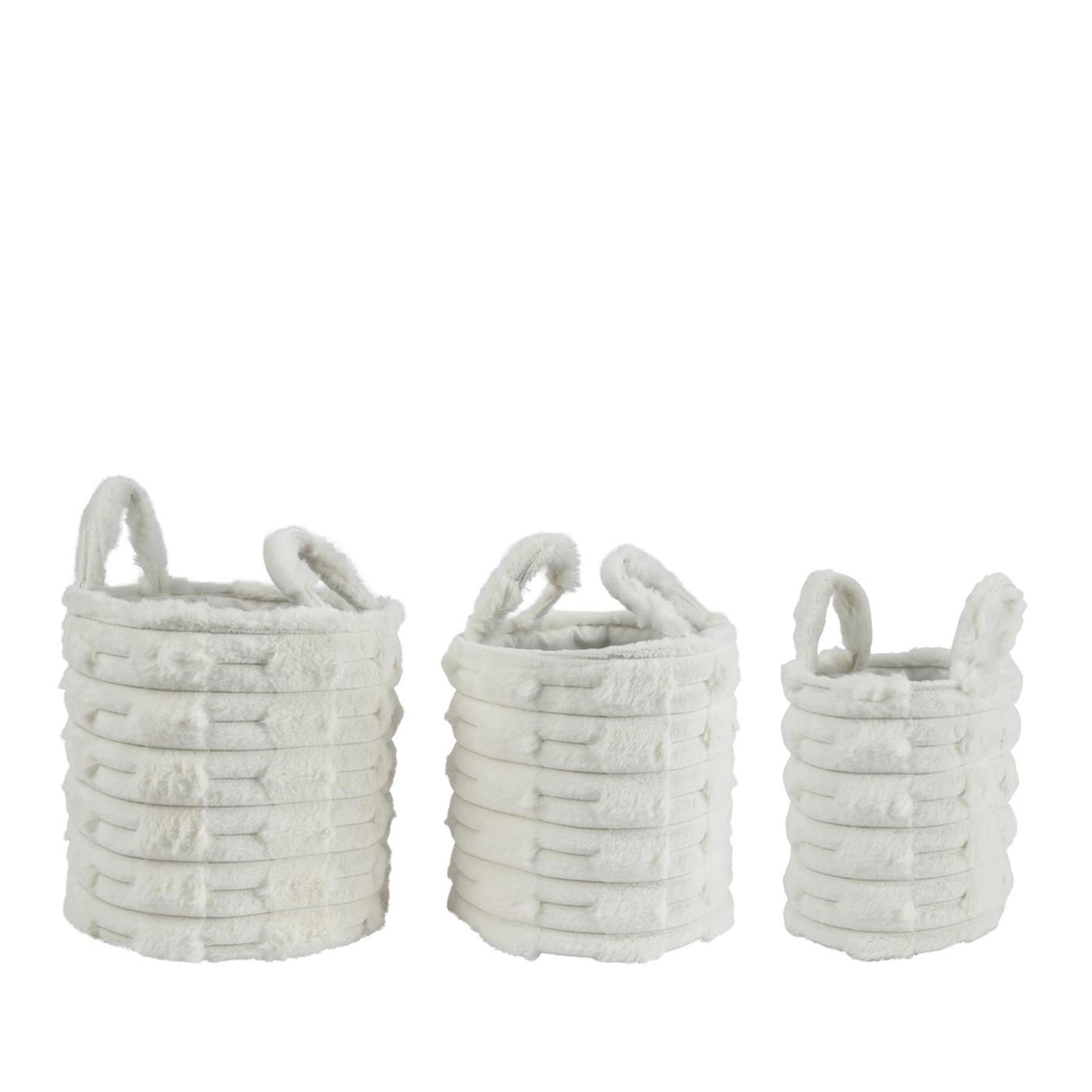 Juego de cestas Decoris 3 piezas ã˜30x30cm piel sintética blanquecino