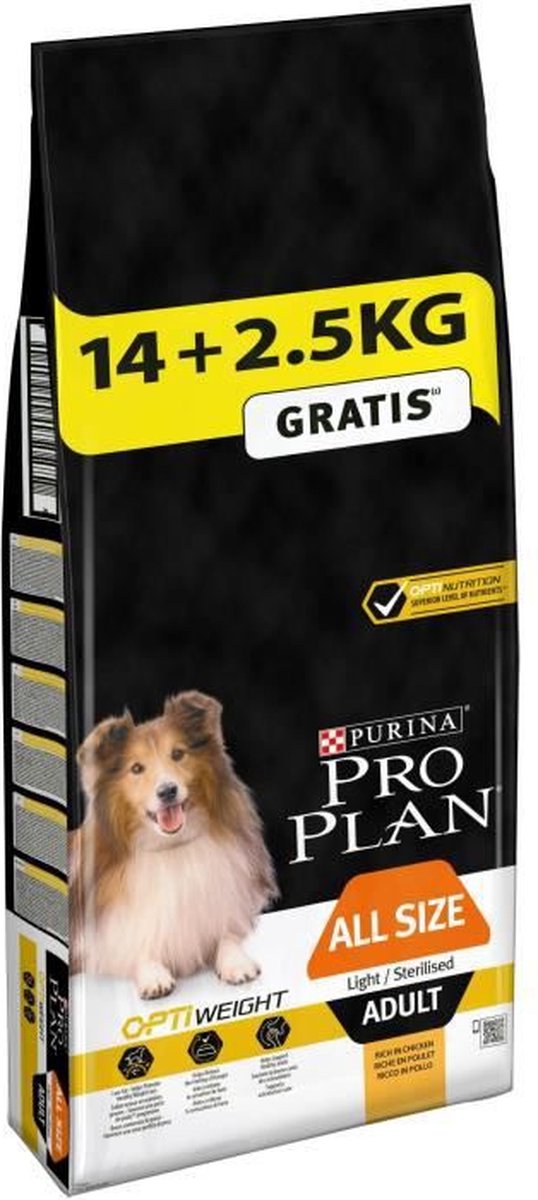Pro plan proplan ligeramente esterilizado - croquetas de pavo - para perros adultos - 14 + 2,5 kg
