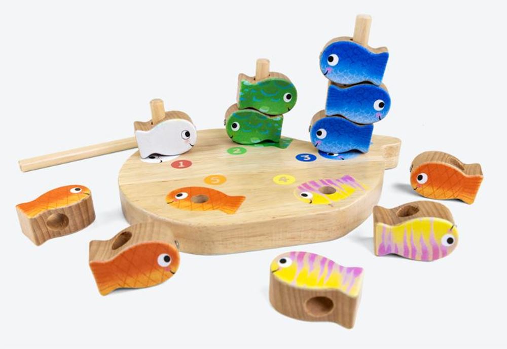 Clavis editori gegenten*Gioco in legno 4 in 1 piccolo pesce bianco. mucchio, asta, conteggio e filo