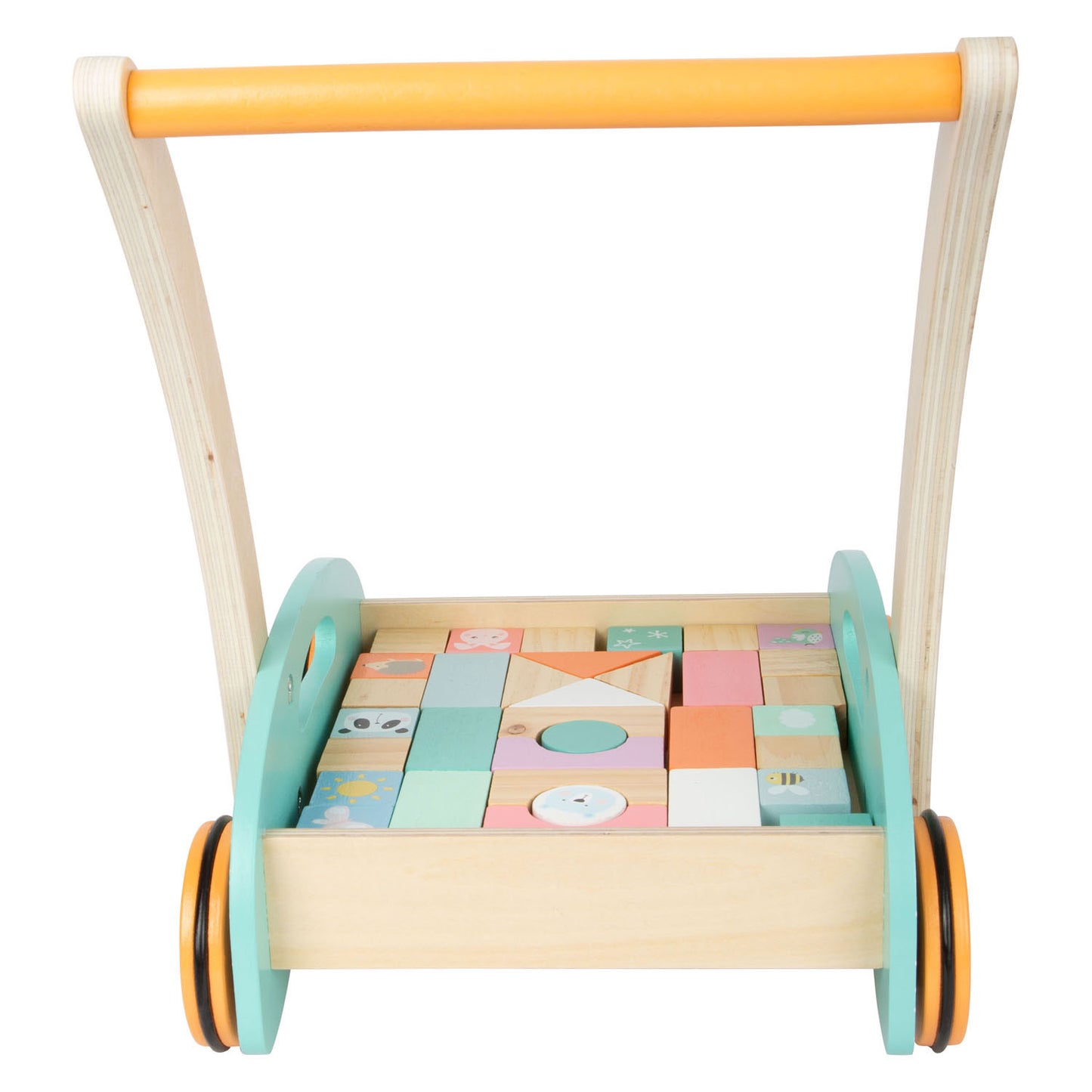 Small foot wooden baby walker with blocks pastel, 35dlg.