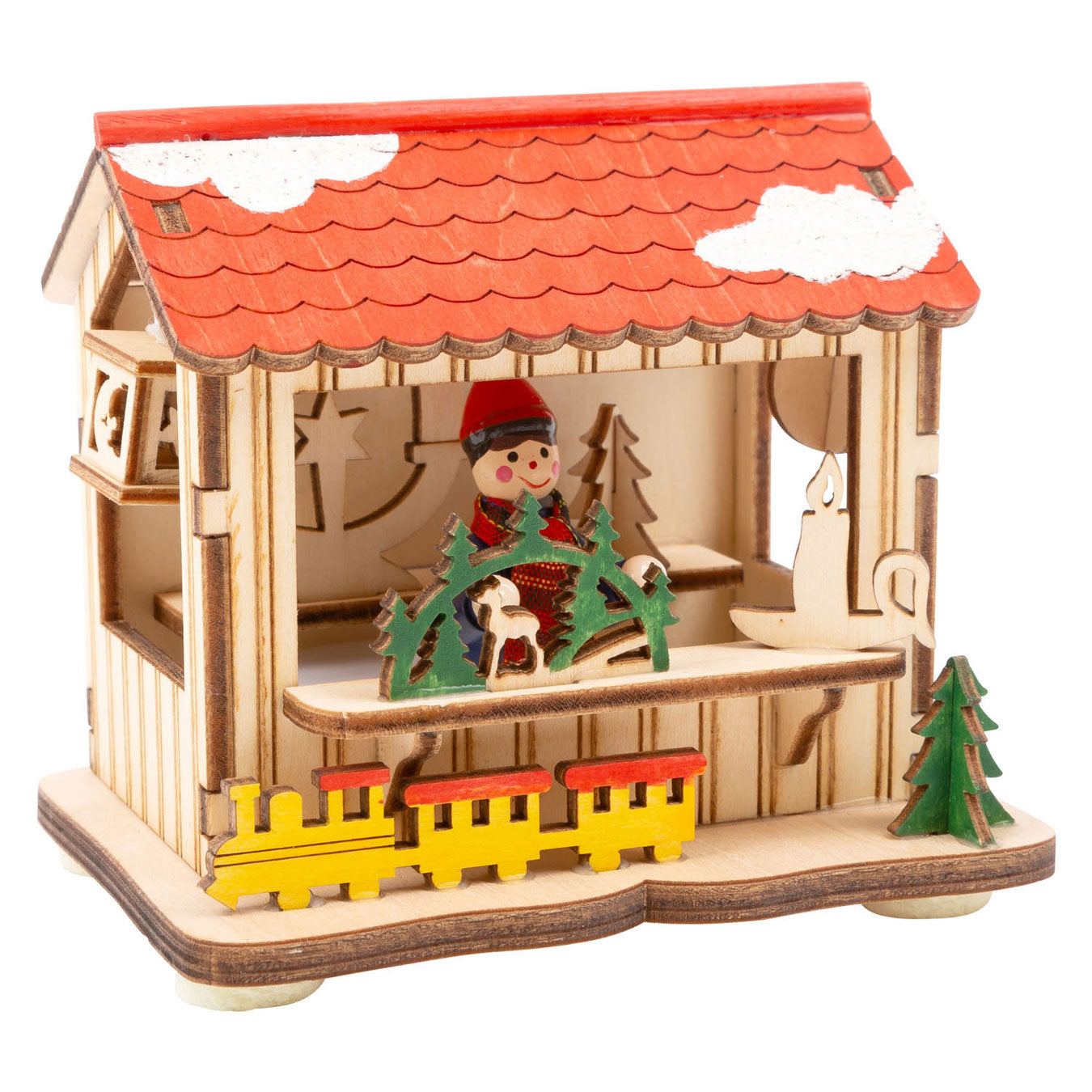 Mercado navideño de decoración de madera de pie pequeño con luces, conjunto de 3