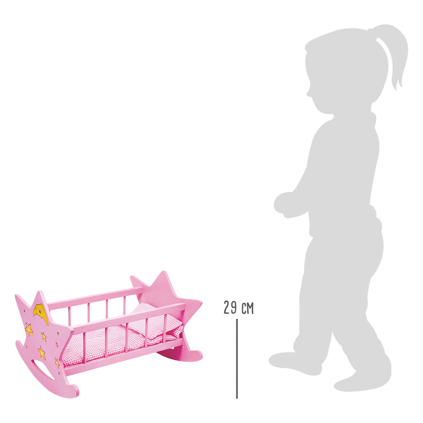Cama de muñeca de madera de pie pequeña estrella rosa