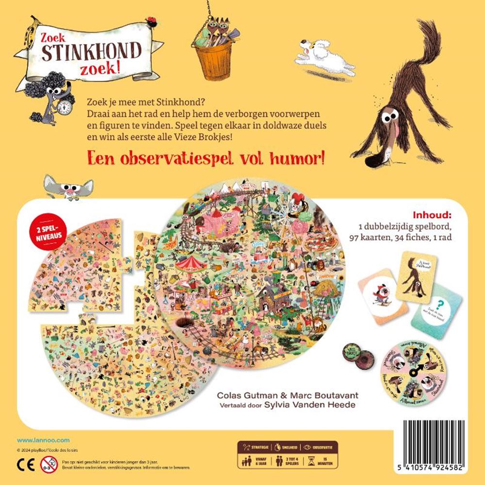 Gioco da tavolo Terra Lannoo, gioco di ricerca di cani puzzolenti per bambini e famiglie.