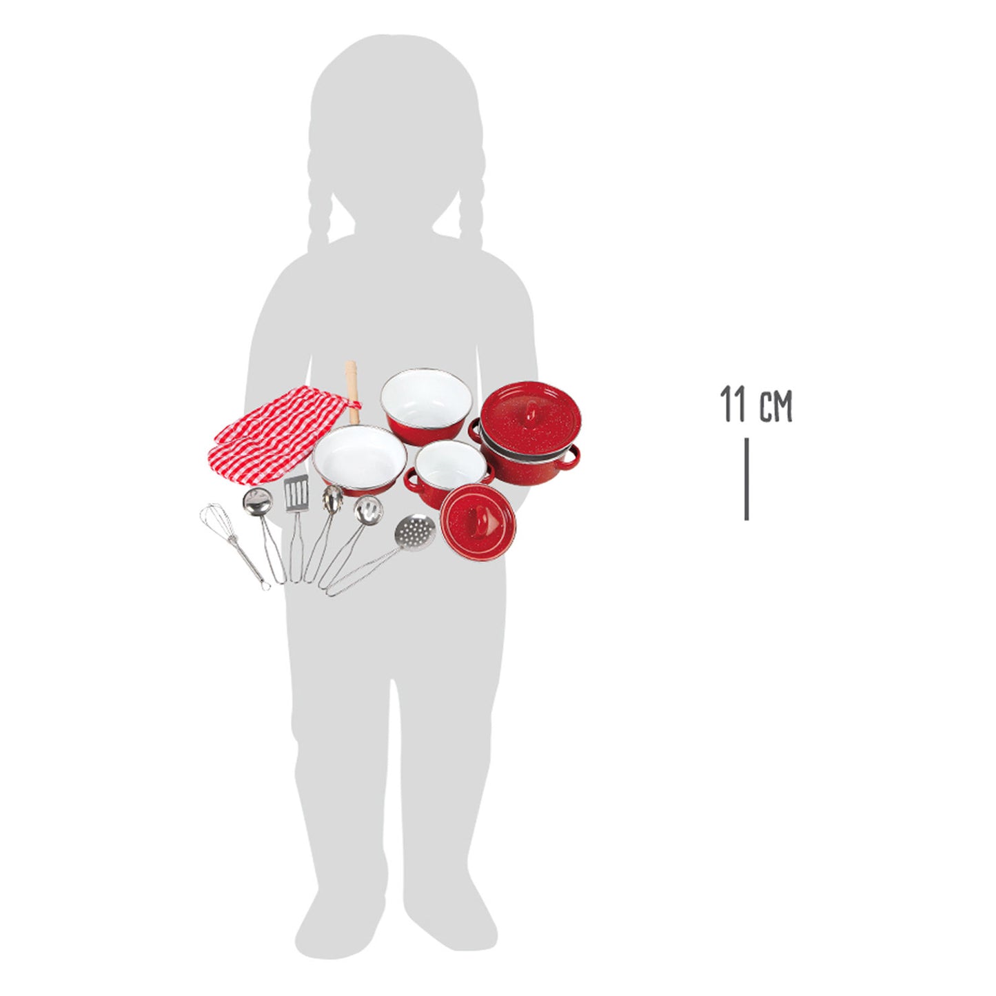 Panne a piede piccoli e pentole set rosso, 11dlg.