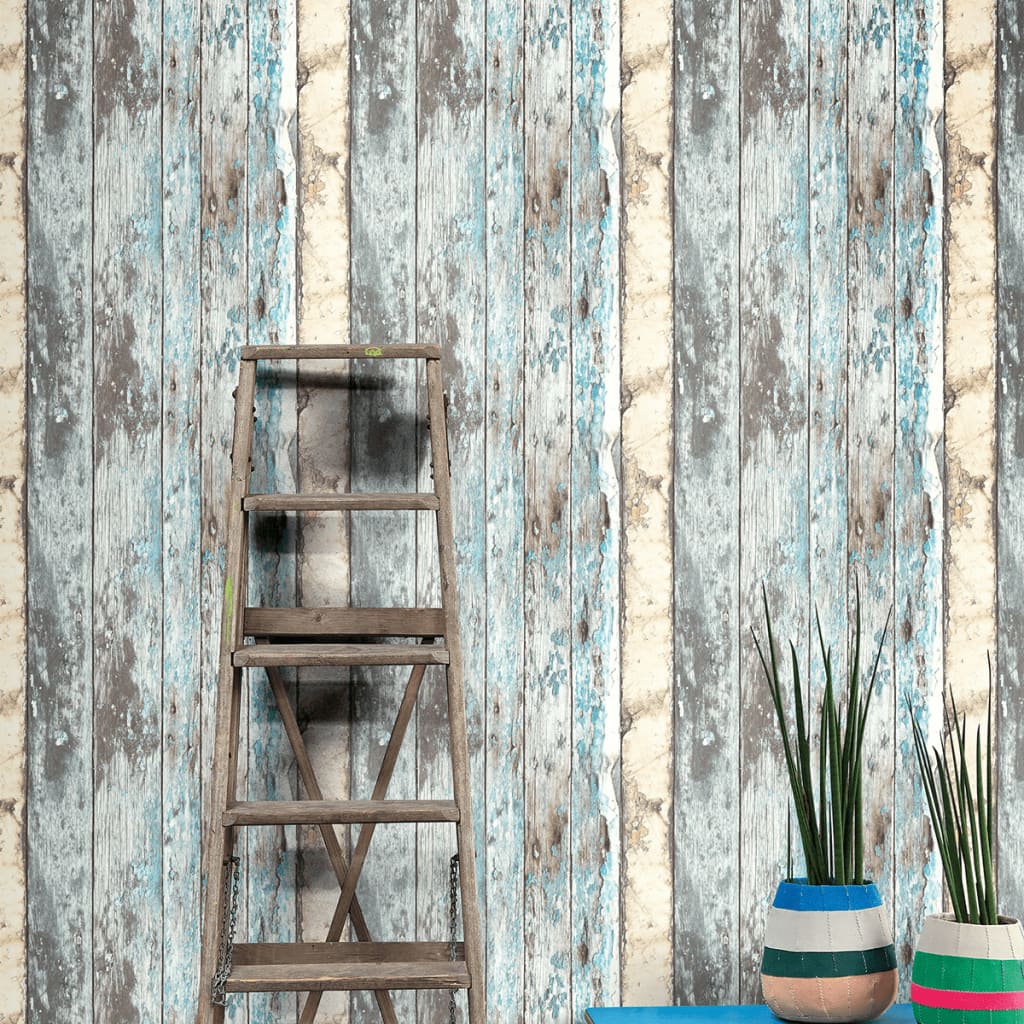 Cubos de pared holandeses Papel de pantalla de paredes holandeses Steigerhout Blue PE10012