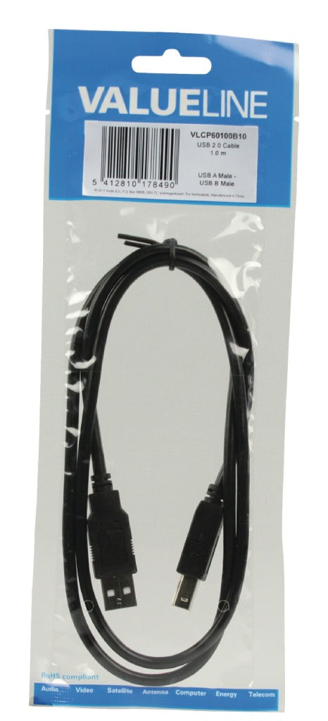 VALULINA VALULINE VLCP60100B10 USB 2,0 USB A MALE USB B Cavo maschile 1,00 M nero