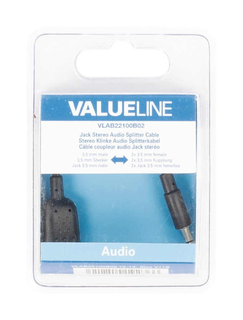Valueline Valueline VLAB22100B02 Jack Cable de distribución de audio estéreo 3.5 mm 2x 3.5 mm femenino 0.20 m negro