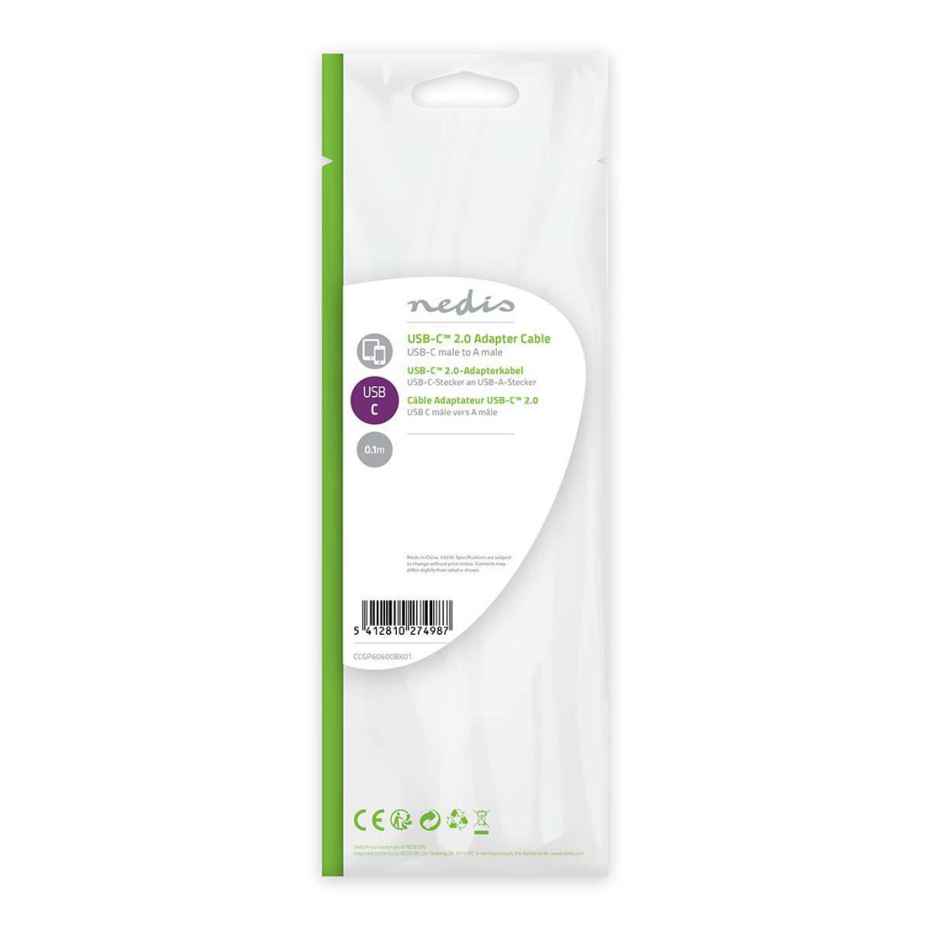 NEDIS CCGP60600BK01 USB 2.0 CABLE Tipo-C Macho Male 0.1 M Negro
