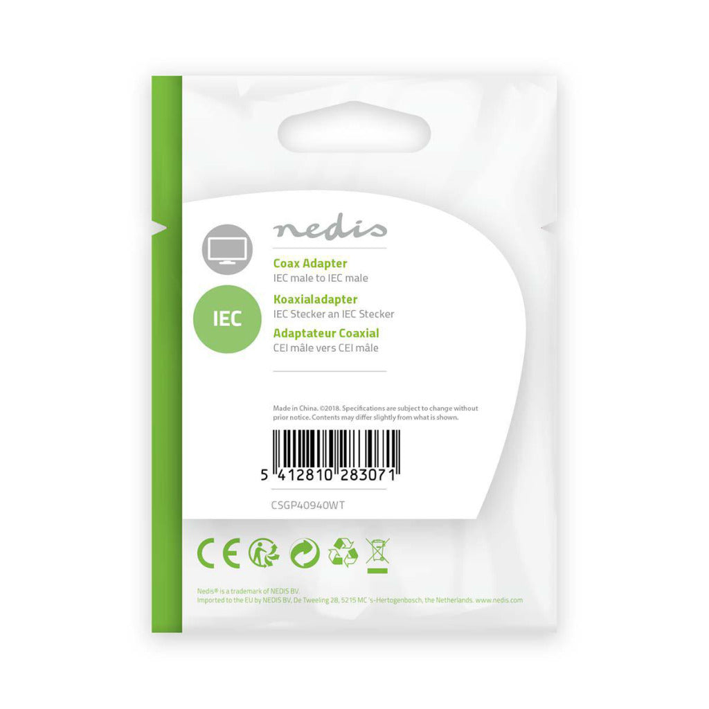 Nedis csgp40940wt coaxadapter iec (coax) macho IEC (coaxante) macho blanco