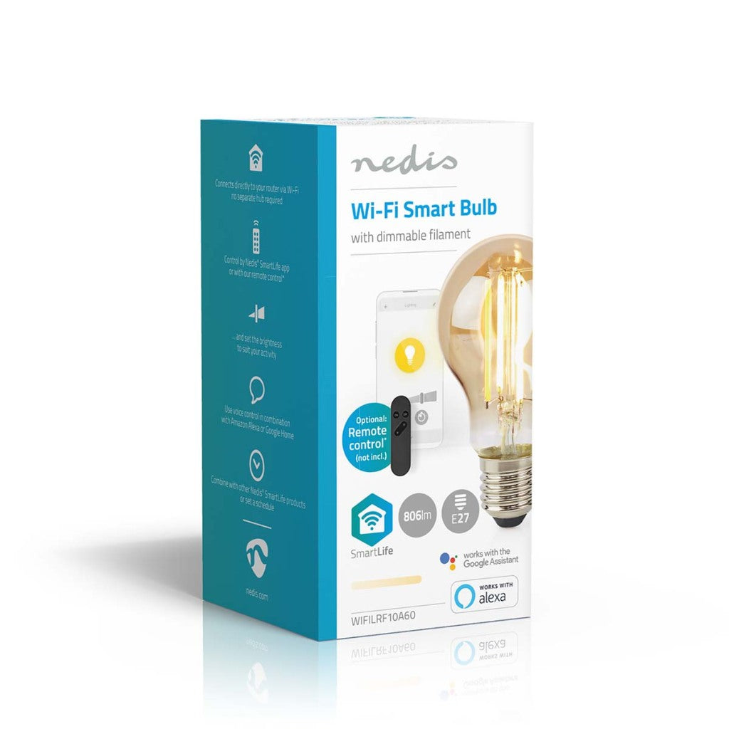 NEDIS WIFILRF10A60 Lámpara de filamento LED SmartLife Wi-Fi E27 806 LM 7 W Warm White Glass Android IOS Peer