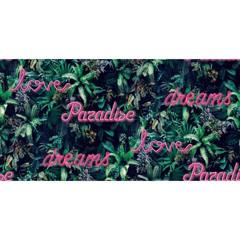 Wallpaper North Wall Noord Wallpaper Good Vibes Neon Lettera con piante verdi e rosa