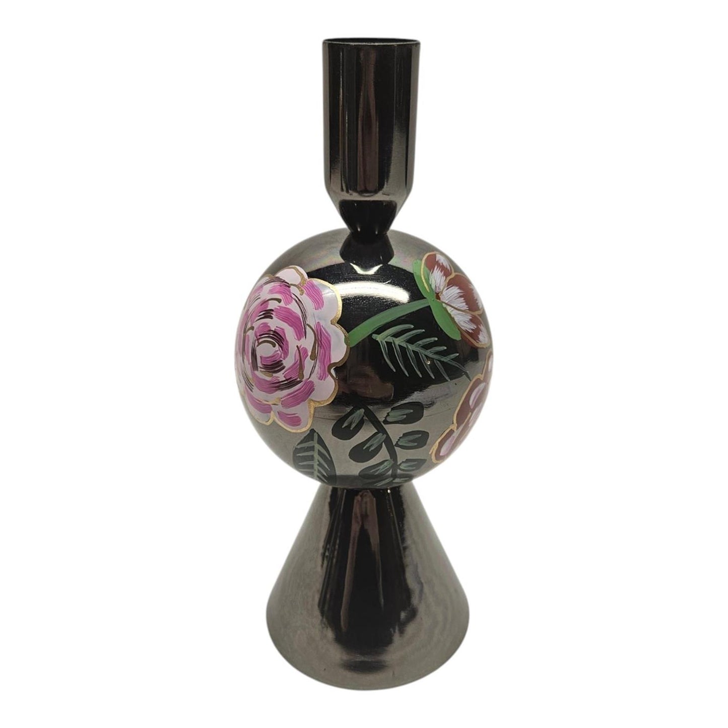 Candeliere atmosfera signorile crisantemo nero 7,5x7,5x18,5 cm